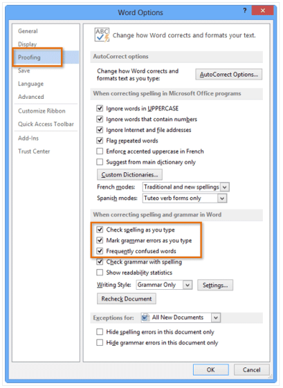 PC Spelling and Grammar Preferences
